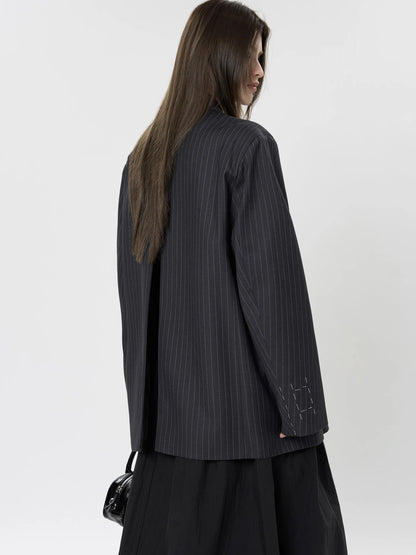 asual Striped Double-Breasted Blazer
