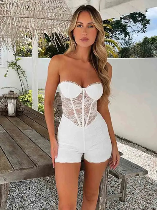 White Lace Ruffle Summer Romper