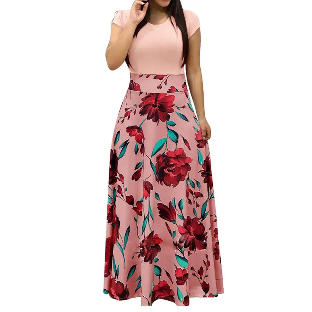 Elegant Women's Flower Retro Printed Maxi Dress