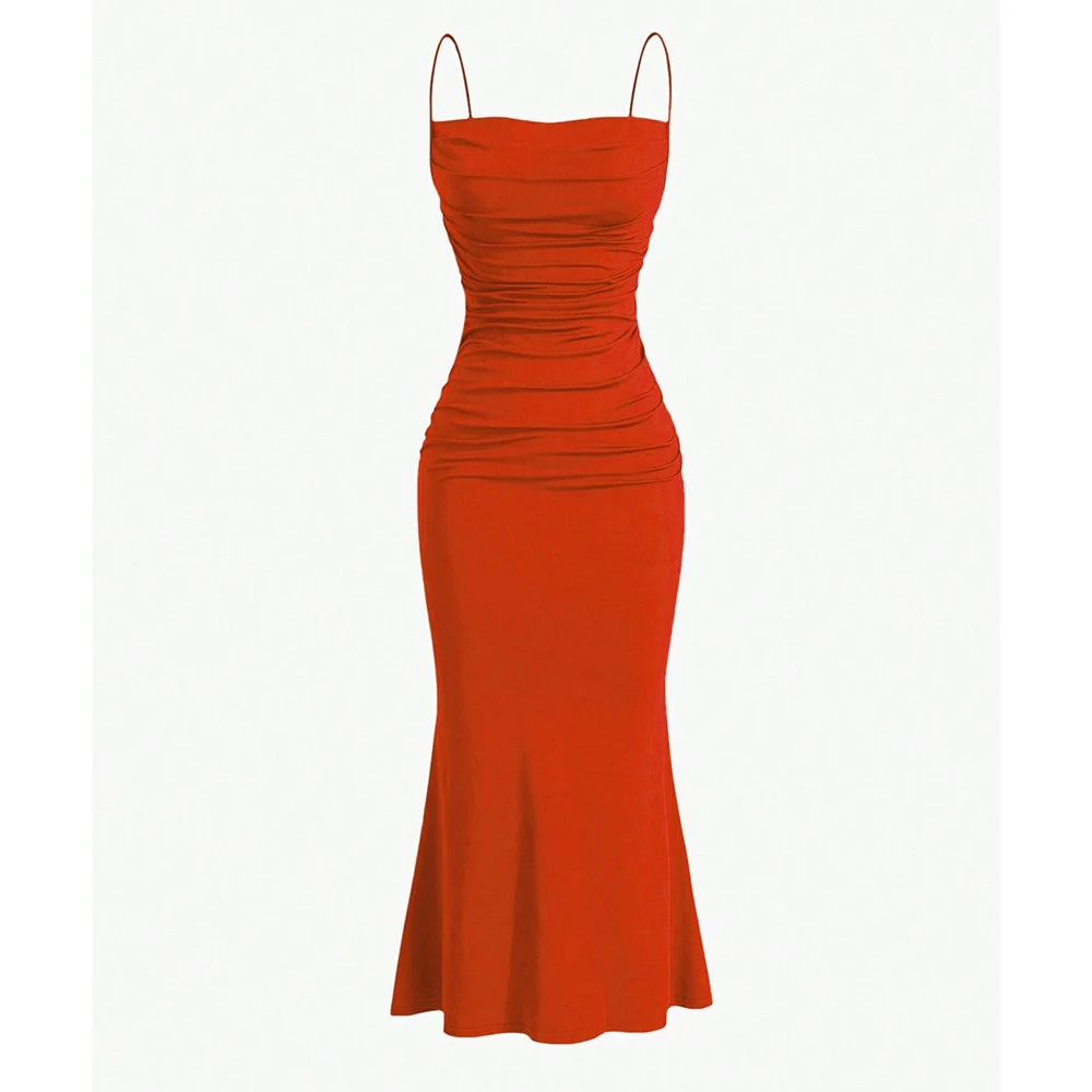 Mia Muse Elegant Spaghetti Strap Mermaid Maxi Dress
