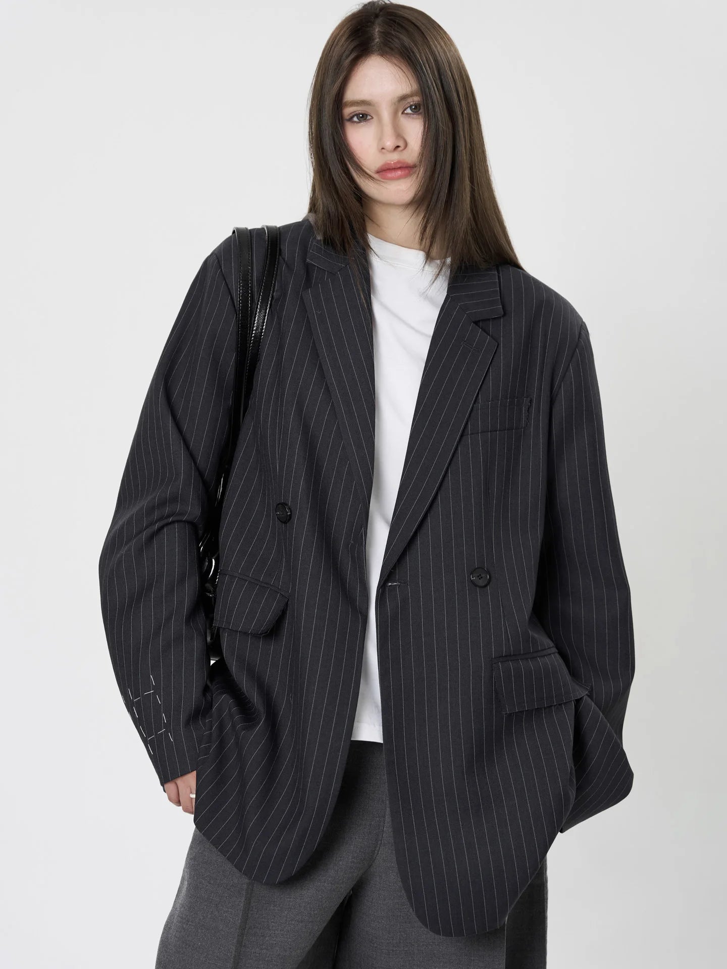 asual Striped Double-Breasted Blazer