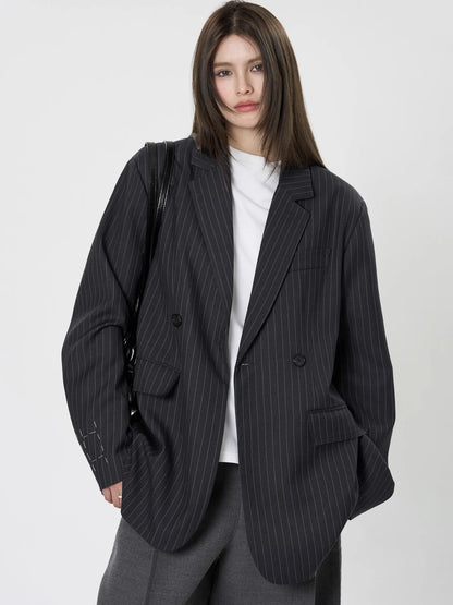 asual Striped Double-Breasted Blazer