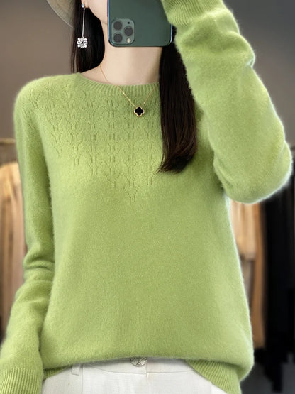 Merino Wool O-Neck Pullover Sweater