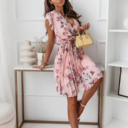 Ruffle Sleeve V-Neck Floral Dress