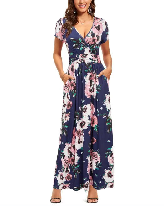 Printed V-Neck Wrap Dress
