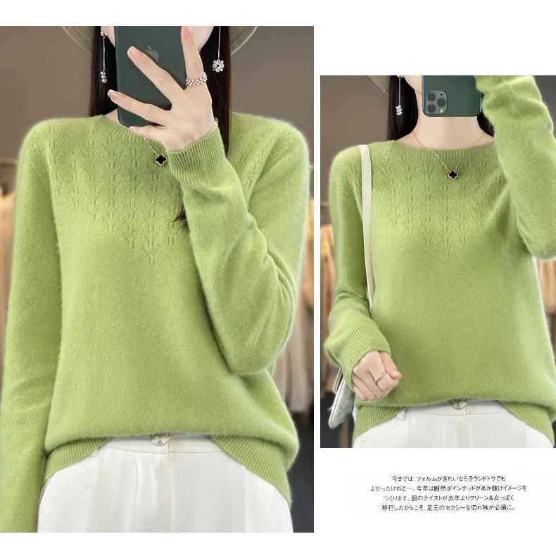 Merino Wool O-Neck Pullover Sweater