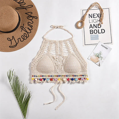 Bohemian Knit Backless Tassel Crop Top