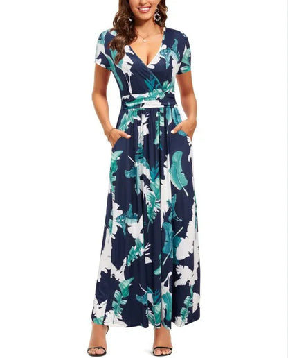 Printed V-Neck Wrap Dress