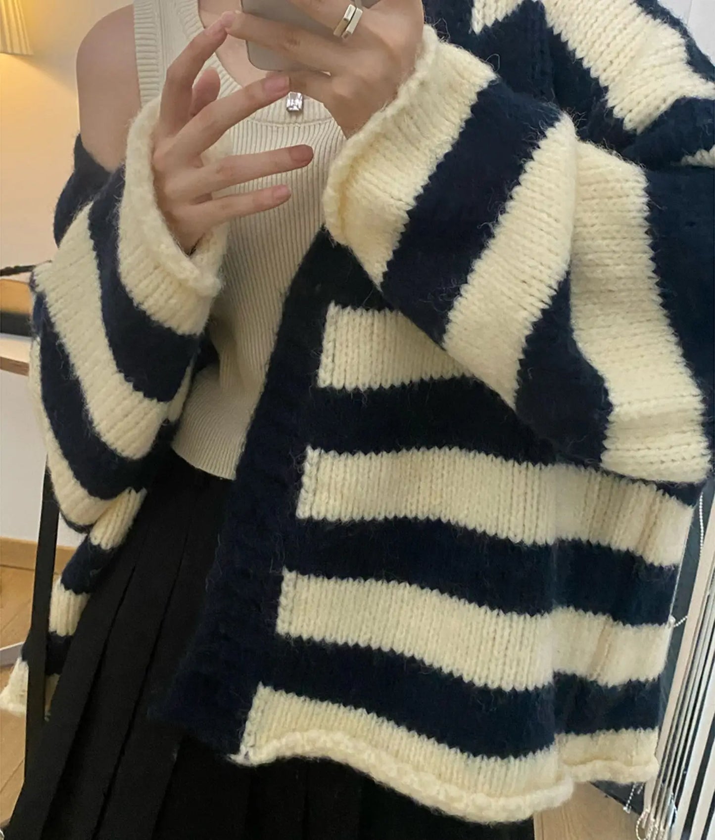 Striped Color Blocked V-Neck Cardigan
