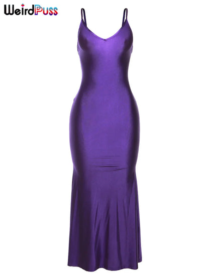 Backless V-Neck Mermaid Maxi Dress