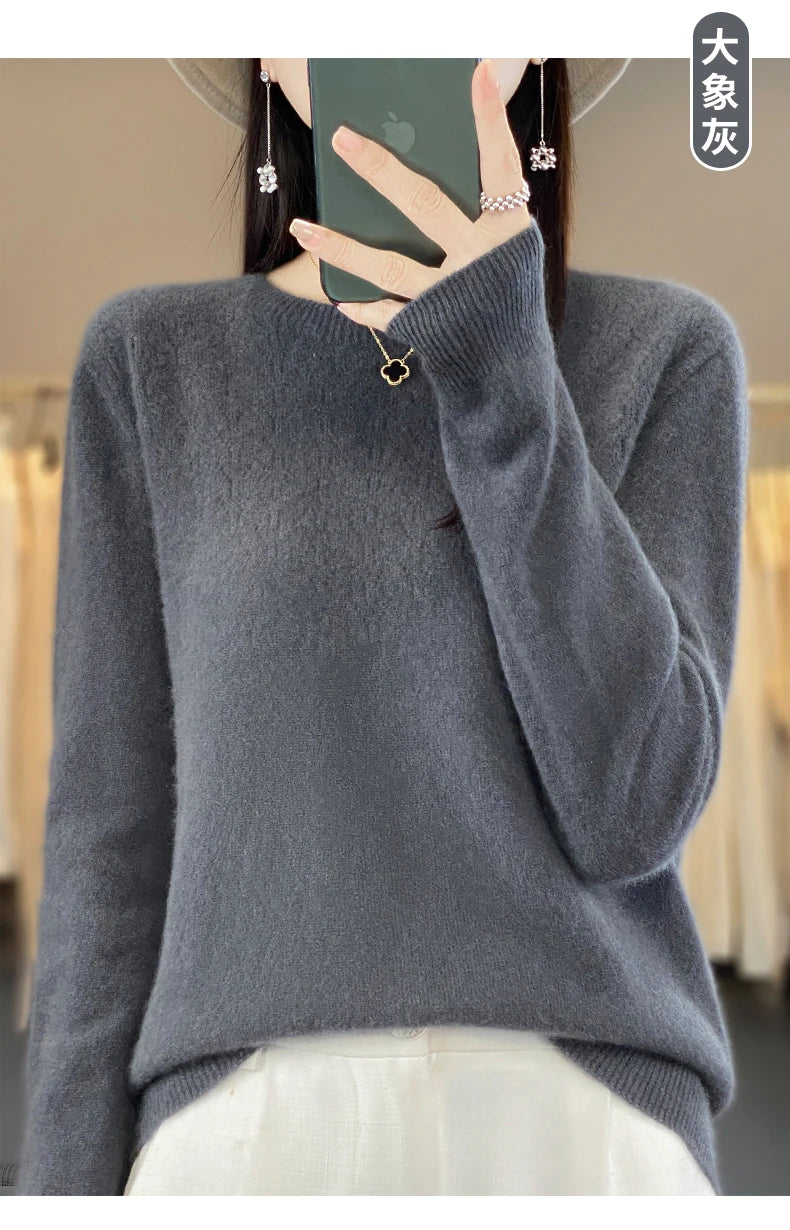 Merino Wool O-Neck Pullover Sweater