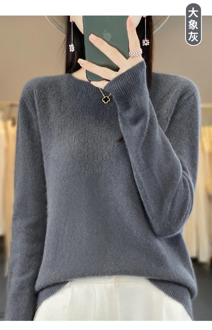 Merino Wool O-Neck Pullover Sweater