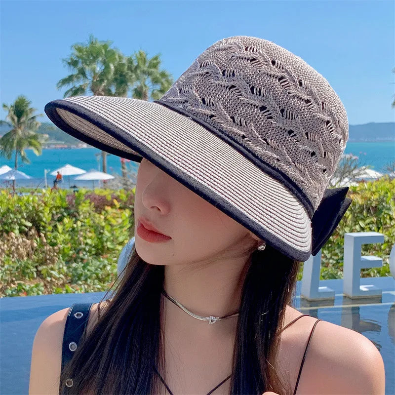 Ponytail Straw Sun Visor Hat