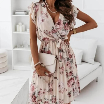 Ruffle Sleeve V-Neck Floral Dress