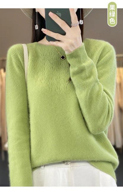 Merino Wool O-Neck Pullover Sweater