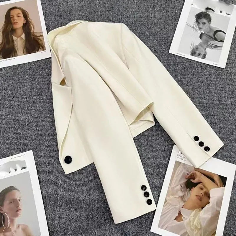 Black Cropped Notched Collar Blazer