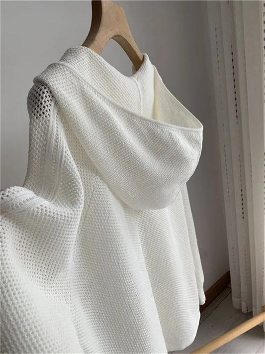 Hollow Out Hooded Knit Pullover