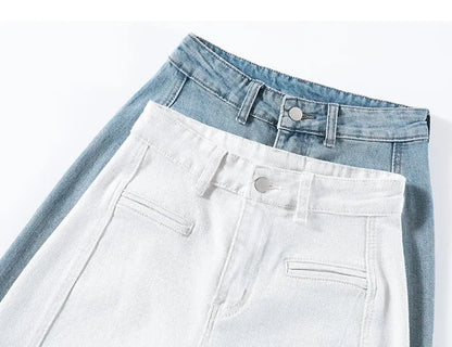 High-Waisted Straight-Leg Denim Pants