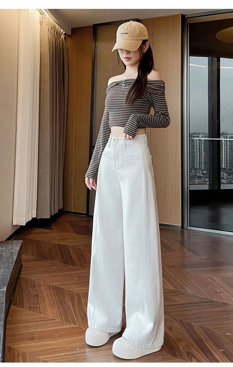 High-Waisted Straight-Leg Denim Pants