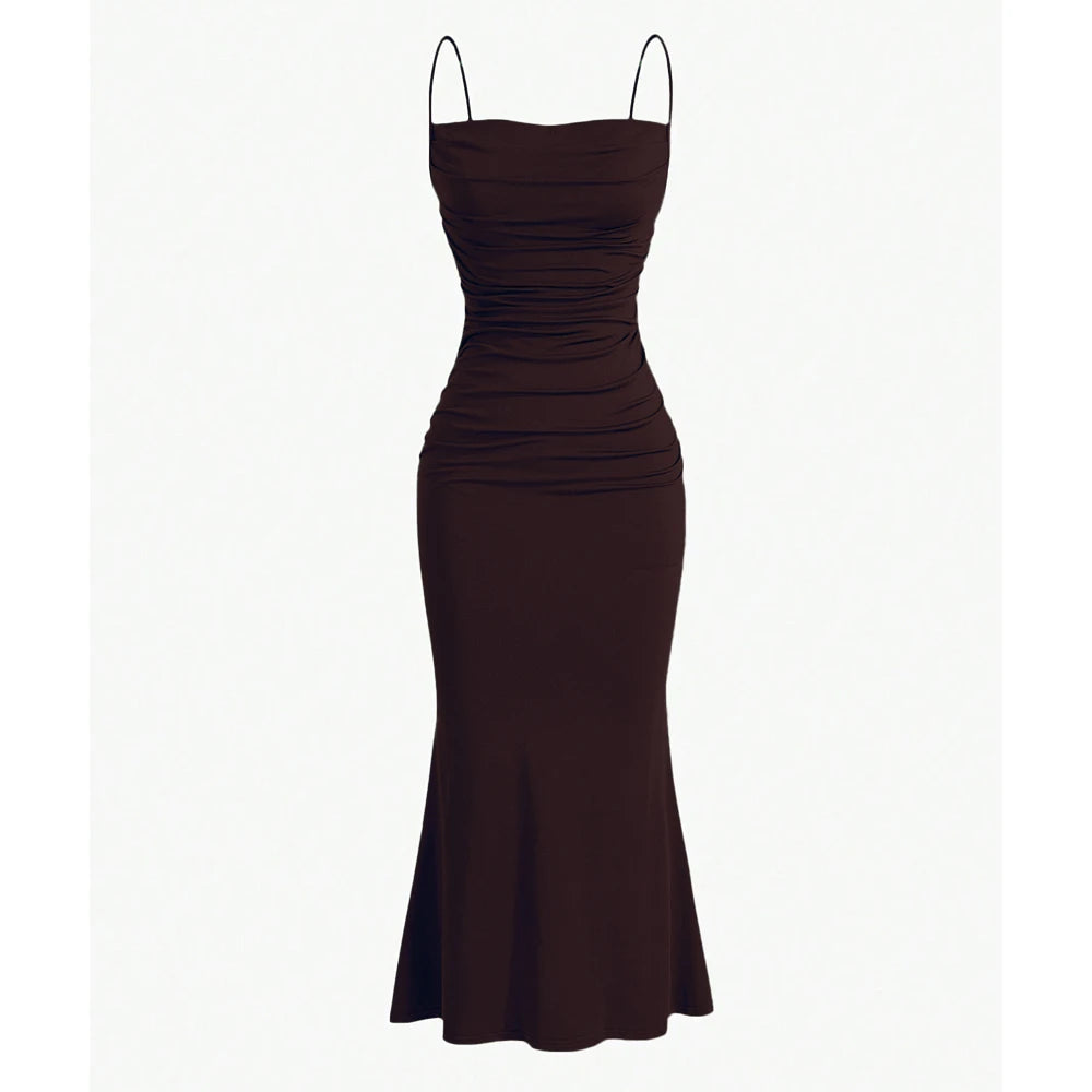 Mia Muse Elegant Spaghetti Strap Mermaid Maxi Dress