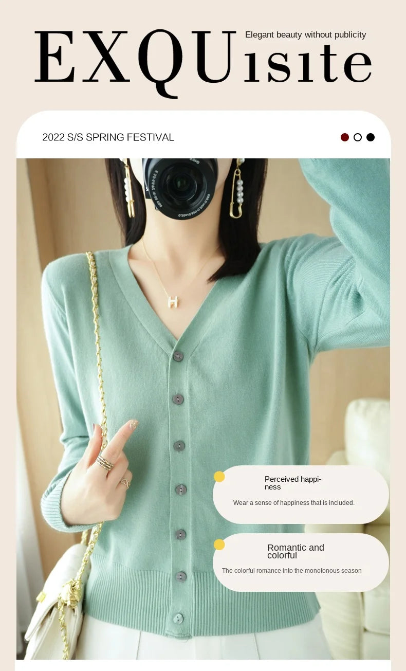 Cashmere V-Neck Knit Cardigan