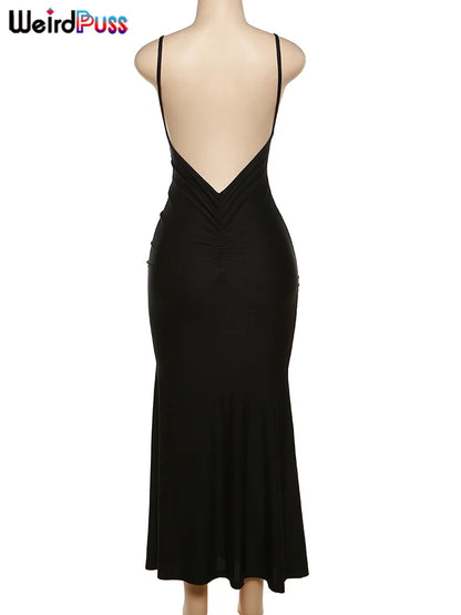 Backless V-Neck Mermaid Maxi Dress