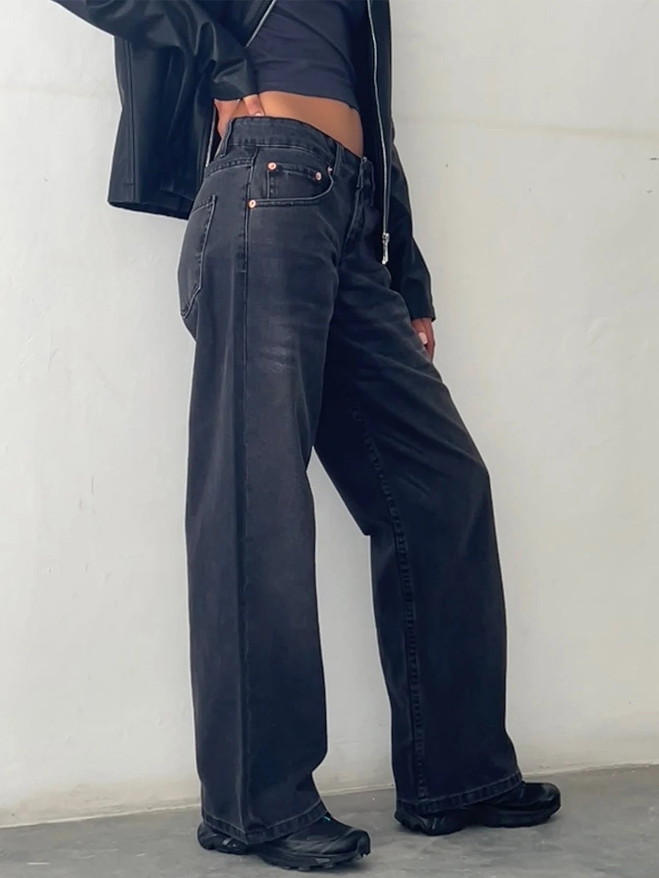 High-Waist Baggy Denim Wide-Leg Jeans