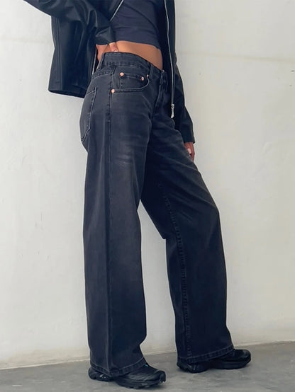 High-Waist Baggy Denim Wide-Leg Jeans