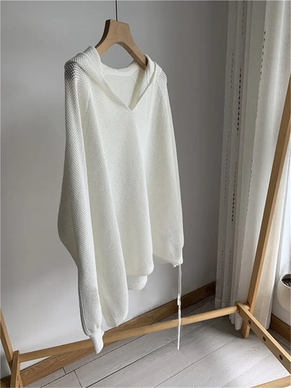 Hollow Out Hooded Knit Pullover