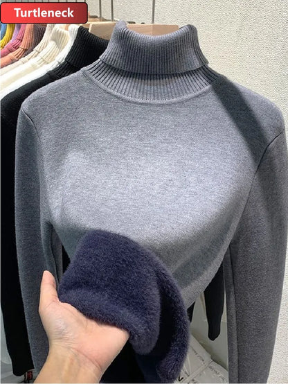 Elegant Velvet Lined Turtleneck Sweater