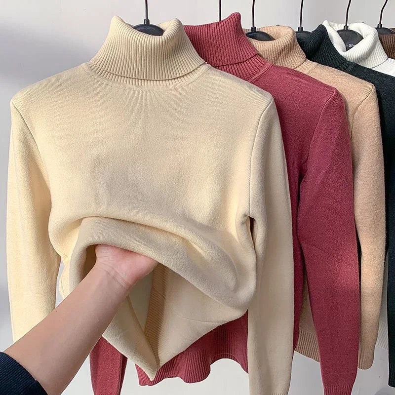 Elegant Velvet Lined Turtleneck Sweater