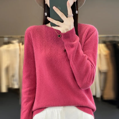 Merino Wool O-Neck Pullover Sweater