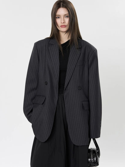 asual Striped Double-Breasted Blazer