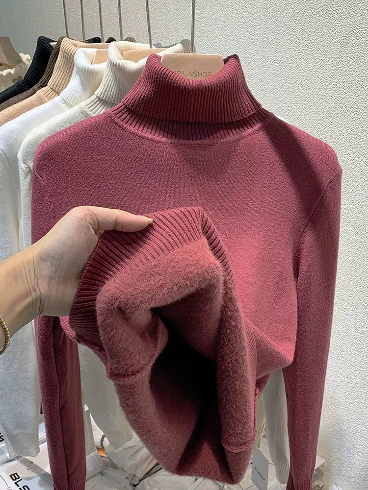 Elegant Velvet Lined Turtleneck Sweater