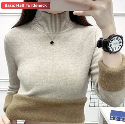 Elegant Velvet Lined Turtleneck Sweater